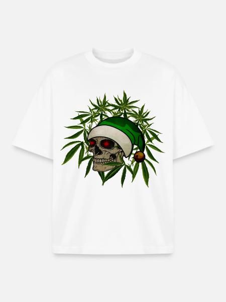 Skull Hemp Christmas Gnome Hat dark - Boxy Heavyweight Unisex Organic T-Shirt by Stanley/Stella - white