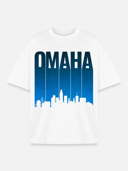 Omaha Skyline Blue Gradient - Boxy Heavyweight Unisex Organic T-Shirt by Stanley/Stella - white