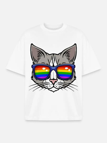 Cool Lgbt Cat Bisexual Sexuality Rainbow - Boxy Heavyweight Unisex Organic T-Shirt by Stanley/Stella - white