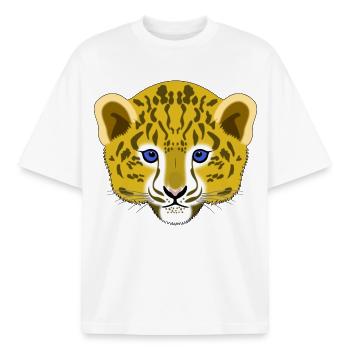 Panther Leopard Jaguar Baby Head - Boxy Heavyweight Unisex Organic T-Shirt by Stanley/Stella - white - Front - AI Model Male 185 light (185cm) & AI Model Female 172 dark (172cm)