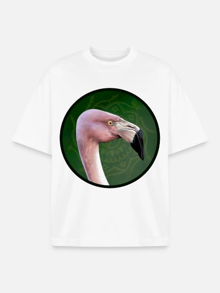 Pink flamingo in mandala green - Boxy Heavyweight Unisex Organic T-Shirt by Stanley/Stella - white
