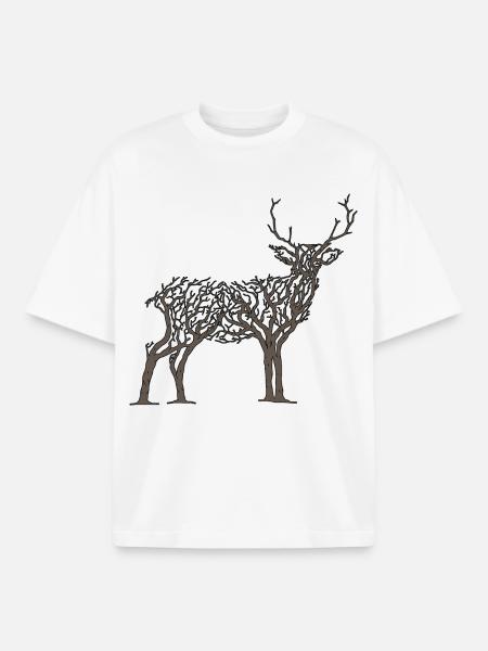 Deer in Tree Branches - Boxy Heavyweight Unisex Organic T-Shirt by Stanley/Stella - white