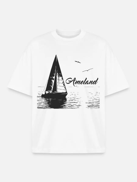 Ameland sailboat and 2 seagulls - Boxy Heavyweight Unisex Organic T-Shirt by Stanley/Stella - white