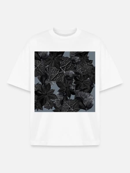 Feuilles monochromes sur fond bleu - T-shirt unisexe boxy épais biologique Stanley/Stella - blanc