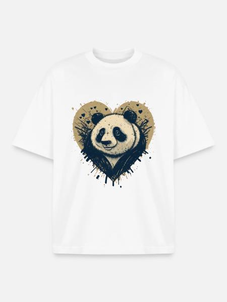 Panda Heart Ink Illustration - Boxy Heavyweight Unisex Organic T-Shirt by Stanley/Stella - white