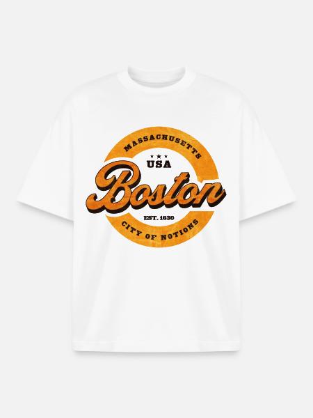 Boston Retro Circle Logo Print - Boxy Heavyweight Unisex Organic T-Shirt by Stanley/Stella - white
