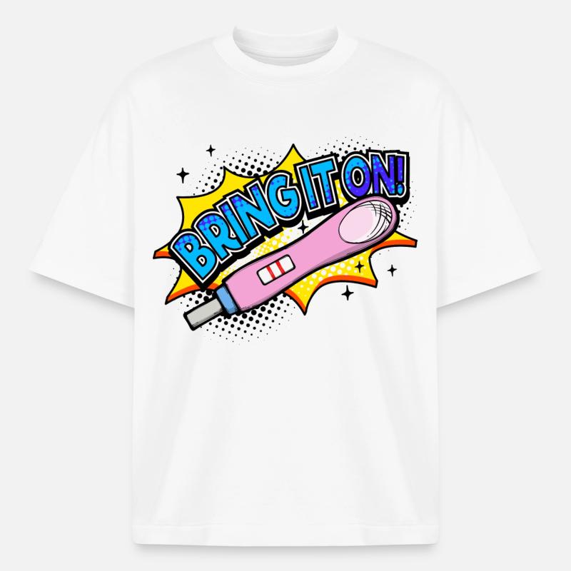 Déclaration de grossesse mère bébé - T-shirt unisexe boxy épais biologique Stanley/Stella - blanc