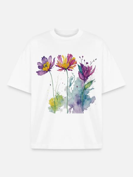 Aquarelle florale - T-shirt unisexe boxy épais biologique Stanley/Stella - blanc