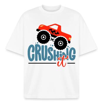 Crushing It Hotrod Grafik - Boxy Heavyweight Unisex Organic T-Shirt von Stanley/Stella - Weiß - Vorne - AI Model Male 185 light (185cm) & AI Model Female 172 dark (172cm)