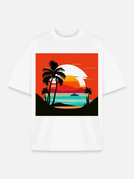 Trooppinen auringonlasku palmurannalla - Unisex boxy raskas T-paita luomupuuvillasta Stanley/Stellalta - valkoinen
