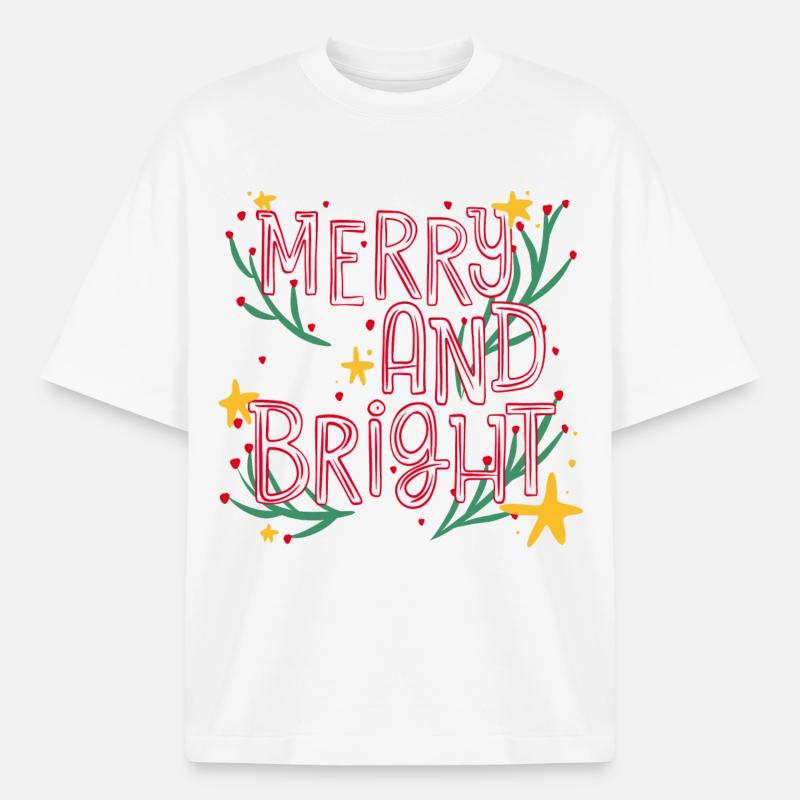 Merry and Bright Festive Script - T-shirt unisexe épais coupe boxy Stanley/Stella - blanc