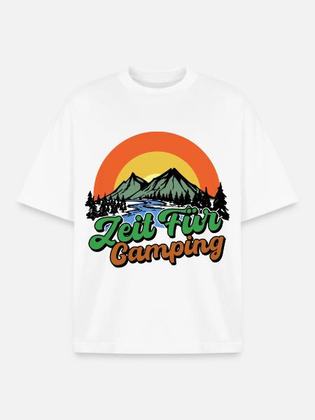 Campsite Camping Statement Mountains Camper - Boxy Heavyweight Unisex Organic T-Shirt by Stanley/Stella - white
