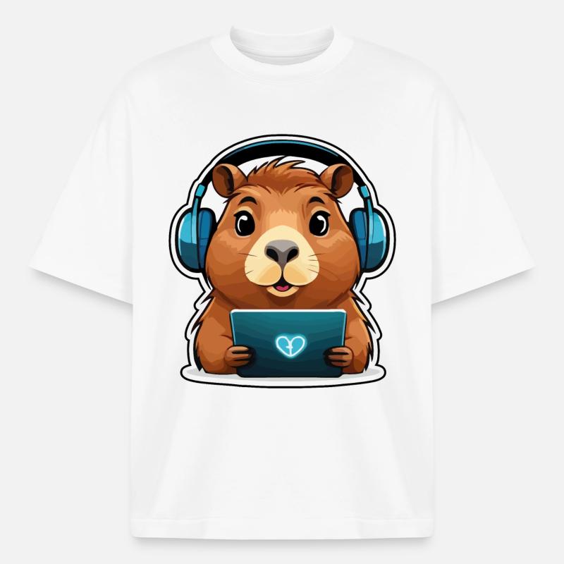 Capybara mit Computer - Boxy Heavyweight Unisex Organic T-Shirt von Stanley/Stella - Weiß