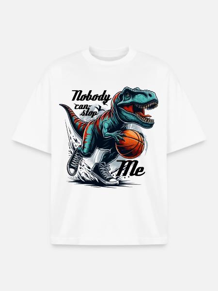 Basketball T-Rex Gift - Boxy Heavyweight Unisex Organic T-Shirt by Stanley/Stella - white