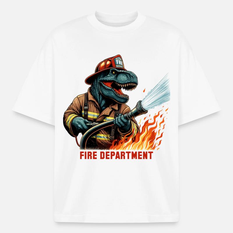Pompier T-Rex cadeau - T-shirt unisexe boxy épais biologique Stanley/Stella - blanc