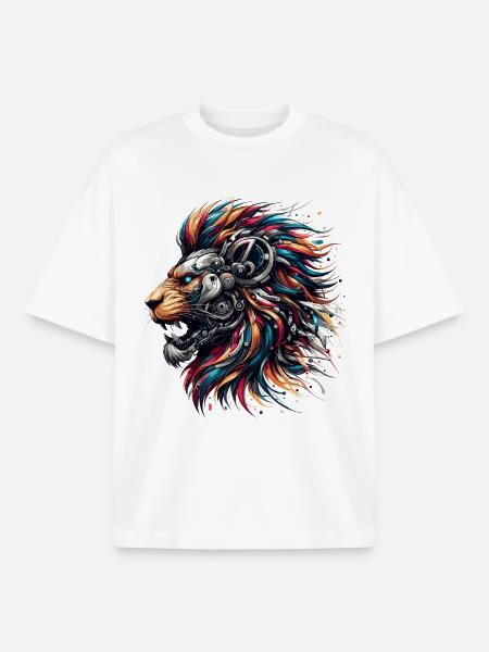 Lion Cyborg Robot Page cadeau - T-shirt unisexe boxy épais biologique Stanley/Stella - blanc
