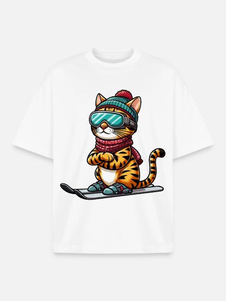 Ski Bengal kat, skiløber kat - Stanley/Stella unisex boxy heavyweight T-shirt økologisk - hvid