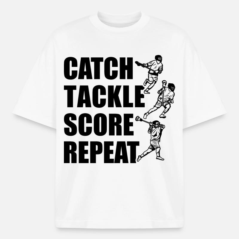 Attraper, plaquer, pointer, répéter - T-shirt unisexe épais coupe boxy Stanley/Stella - blanc