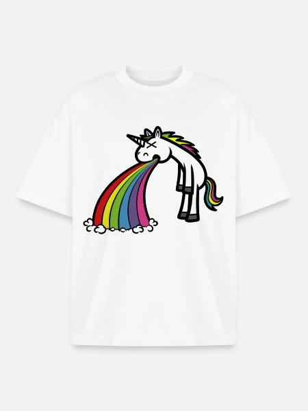 Lustiges Einhorn kotzt Regenbogen Cartoon - Boxy Heavyweight Unisex Organic T-Shirt von Stanley/Stella - Weiß