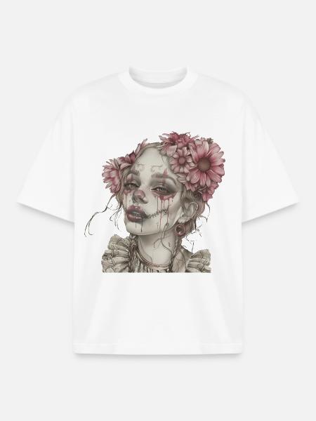 Calavera rose - T-shirt unisexe boxy épais biologique Stanley/Stella - blanc
