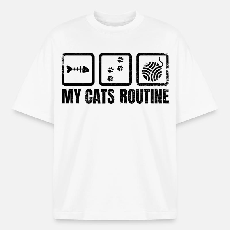 Routine quotidienne du chat - T-shirt unisexe épais coupe boxy Stanley/Stella - blanc
