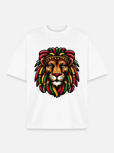 Reggae Rhythm: Lion & Freedom - Boxy Heavyweight Unisex Organic T-Shirt by Stanley/Stella - white