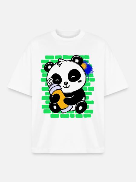 Graffiti Panda Drawing Illustration Spray Can - Boxy Heavyweight Unisex Organic T-Shirt by Stanley/Stella - white