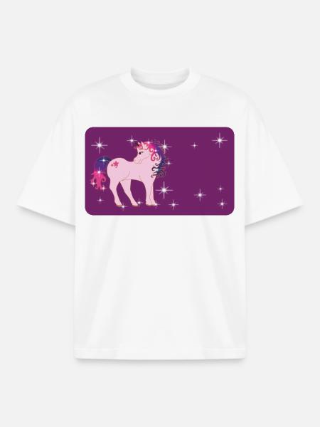 Fantasiayksisarvinen tähdellä - violetti - Unisex boxy raskas T-paita luomupuuvillasta Stanley/Stellalta - valkoinen