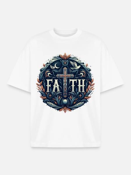 Faith Cross Ornament - Boxy Heavyweight Unisex Organic T-Shirt by Stanley/Stella - white