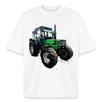 Traktor DX 4.31 - Boxy Heavyweight Unisex Organic T-Shirt von Stanley/Stella - Weiß - Vorne - AI Model Male 185 light (185cm) & AI Model Female 172 dark (172cm)