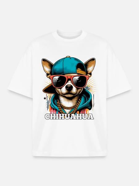 Cool Chihuahua Hund Solglasögon Gåva - Unisex boxy heavyweight ekologisk T-shirt Stanley/Stella - vit