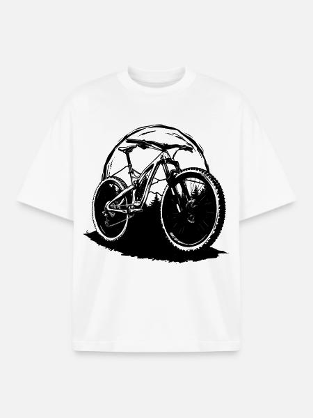 Mountain Biking Drawing - Boxy Heavyweight Unisex Organic T-Shirt by Stanley/Stella - white