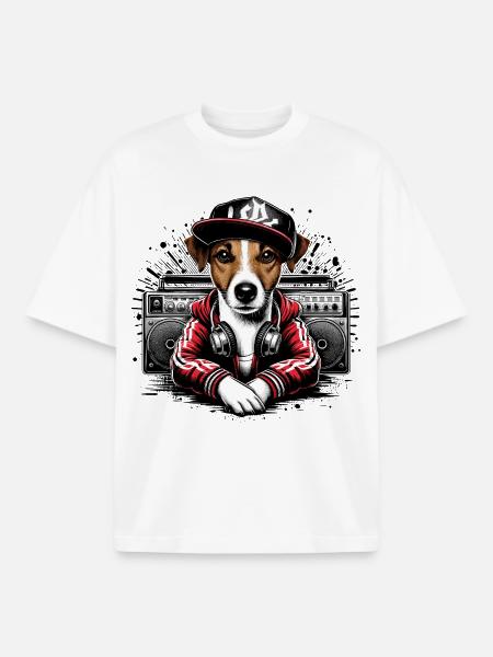 Jack Russell Terrier Ghetto Blaster Gift - Boxy Heavyweight Unisex Organic T-Shirt by Stanley/Stella - white