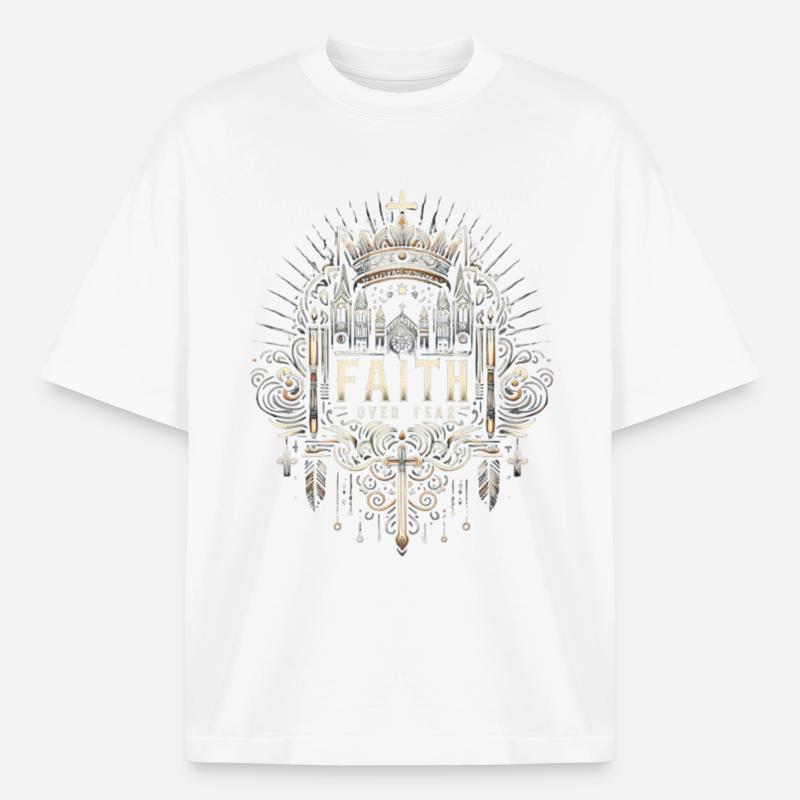 Glaube über Angst – Gothic Krone - Boxy Heavyweight Unisex Organic T-Shirt von Stanley/Stella - Weiß
