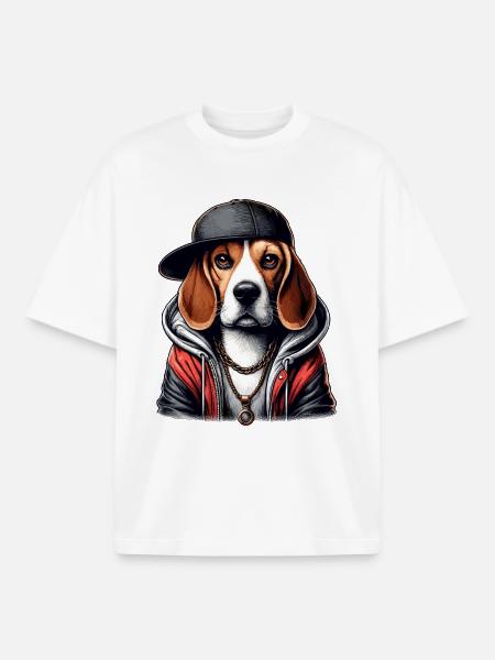 Beagle Gangsta Dog Cappy Gift - Boxy Heavyweight Unisex Organic T-Shirt by Stanley/Stella - white