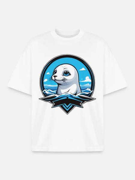Mer des petits phoques - T-shirt unisexe boxy épais biologique Stanley/Stella - blanc