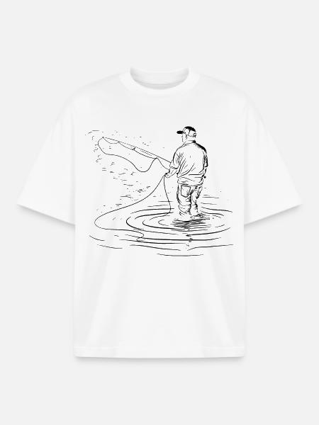 Fishing Drawing - Boxy Heavyweight Unisex Organic T-Shirt by Stanley/Stella - white