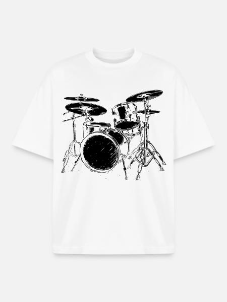 Drumkit Drawing - Boxy Heavyweight Unisex Organic T-Shirt by Stanley/Stella - white
