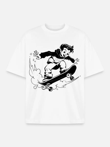 Cartoon Skateboarding Junge - Boxy Heavyweight Unisex Organic T-Shirt von Stanley/Stella - Weiß