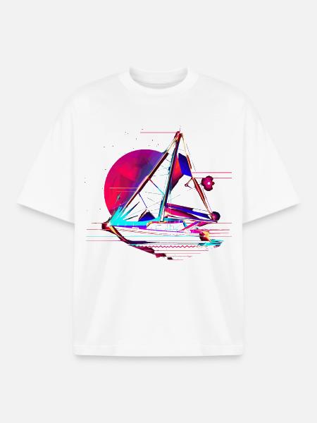 Oldschool Sailboat Drawing - Boxy Heavyweight Unisex Organic T-Shirt by Stanley/Stella - white