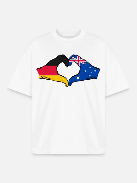 Germany Australia Flag Heart Shape - Boxy Heavyweight Unisex Organic T-Shirt by Stanley/Stella - white