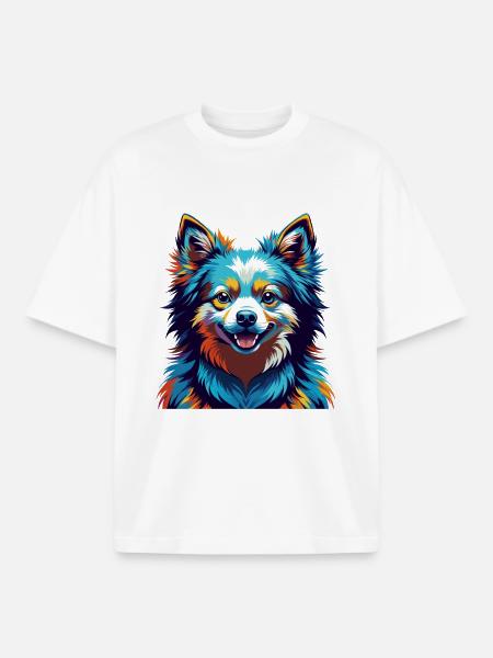 japansk spets hundras färgrik tecknad film kawaiii - Unisex boxy heavyweight ekologisk T-shirt Stanley/Stella - vit