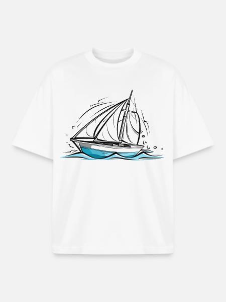 Sailboat Drawing - Boxy Heavyweight Unisex Organic T-Shirt by Stanley/Stella - white