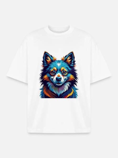 Indian Spitz Hunderase Fargerik tegneserie Kawaii - Unisex boxy heavyweight T-skjorte økologisk Stanley/Stella - hvit
