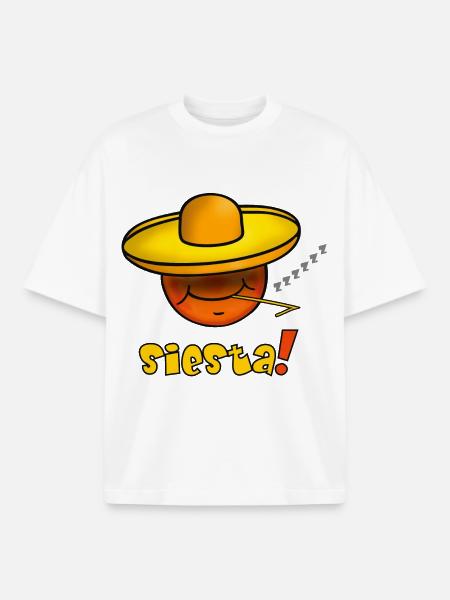 Siesta - Funny Emoticon with Sombrero Hat - Boxy Heavyweight Unisex Organic T-Shirt by Stanley/Stella - white