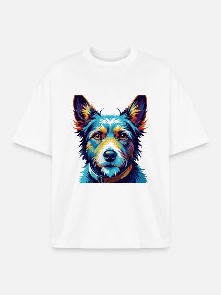 Portugisisk Podengo Pequeno hunderace tegneserie - Stanley/Stella unisex boxy heavyweight T-shirt økologisk - hvid
