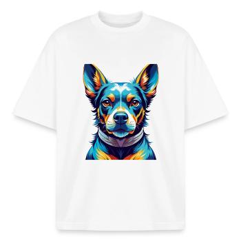 Portuguese Watchdog Breed Colorful Cartoon Kawaii - Boxy Heavyweight Unisex Organic T-Shirt by Stanley/Stella - white - Front - AI Model Male 185 light (185cm) & AI Model Female 172 dark (172cm)