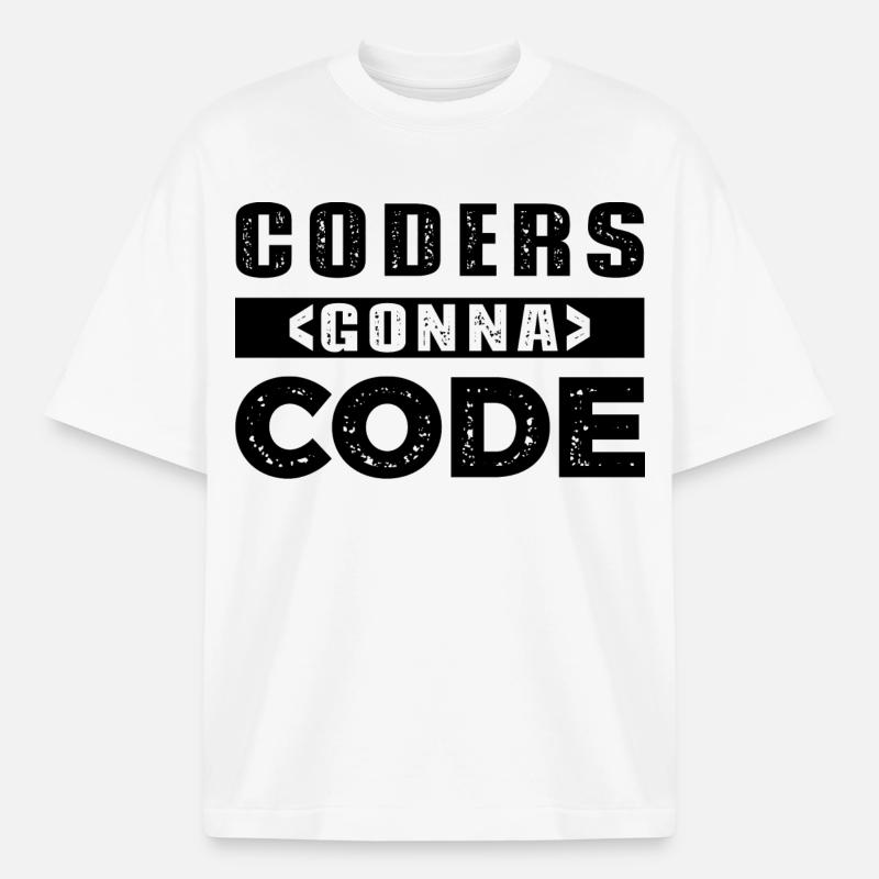 Codeurs qui passent au code - T-shirt unisexe boxy épais biologique Stanley/Stella - blanc