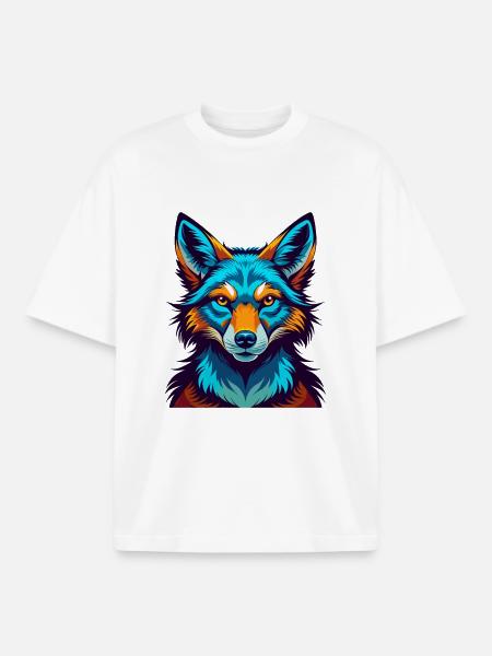 prärievarg, färgrik, kawaii, tecknad figur Clipart - Unisex boxy heavyweight ekologisk T-shirt Stanley/Stella - vit