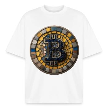 Bitcoin en mosaïque - T-shirt unisexe boxy épais biologique Stanley/Stella - blanc - Devant - AI Model Male 185 light (185cm) & AI Model Female 172 dark (172cm)